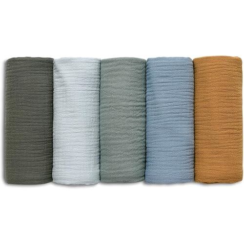 Muslin Receiving Blankets, Neutral Blanket Swaddling for Newborn Boys and Girls, 5 Pack Breathable and Skin-Friendly Swaddle Wrap for Infant Baby (Bright Colors)