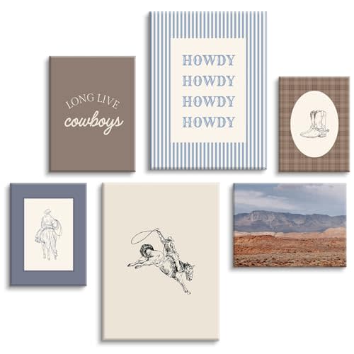 Lhoiplme Western Cowboy Wall Art Decor Vintage Nursery Poster Western Room Canvas Wall Decor Baby Boy Nursery Prints Retro Cowboy Pictures Vintage Artwork for Boys Bedroom 8x10x6 Inch Wrapped Canvas