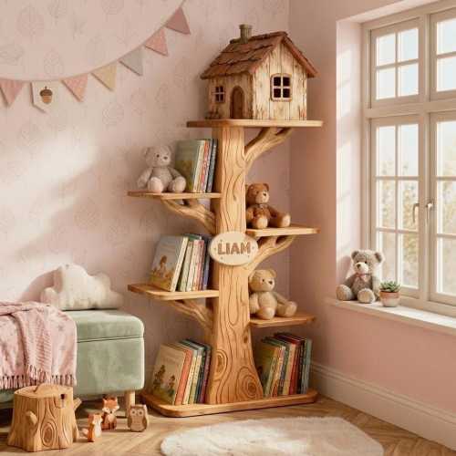 Tree Bookshelf for Kids | Montessori Bookcase with Name Option