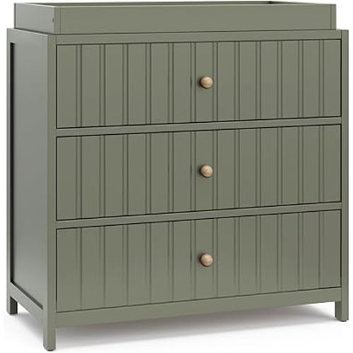 Graco Teddi 3 Drawer Chest with Changing Table Topper (Olive) – GREENGUARD Gold Certified, Interlocking Drawer System, Pre-Installed Drawer Tracks for Easier Assembly