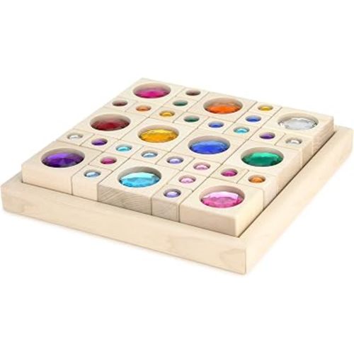 34 pc Bright Gem Wooden Block Set with Storage Tray