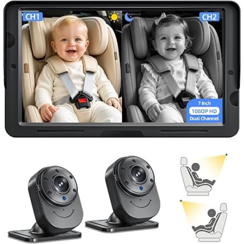 Baby Car Camera Dual Monitor: Ultra Clear Night Vision, Auto Day/Night Mode