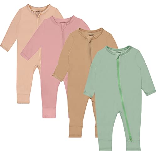 GUISBY Rayon Baby Pajamas with Mittens Cuffs, Long Sleeve Footless Snug Fits Sleepers 4-Pack
