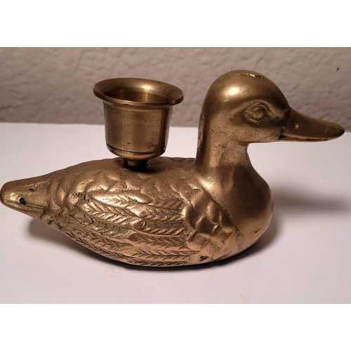 Vintage Solid Brass Duck Candle Holder | Brass Mallard Figurine | Farmhouse Cottagecore Decor | 1970s Brass Accent