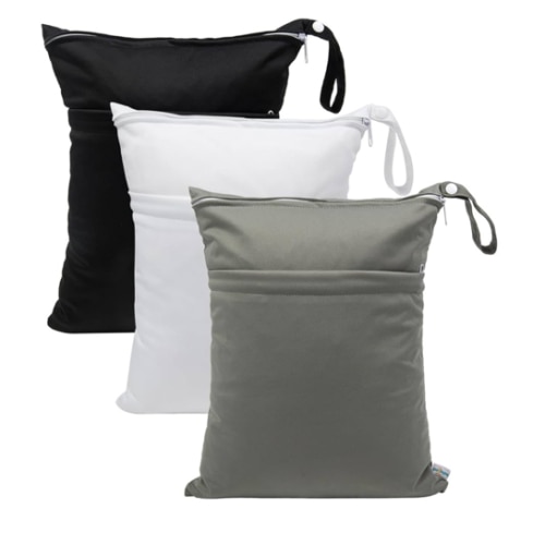 babygoal Wet Dry Bags 3 Pack, Waterproof Reusable Travel Bags for Swimsuits, Baby Cloth Diapers, Beach, Pool, Gym Bag & Wet Clothes with 2 Pockets L-BWG