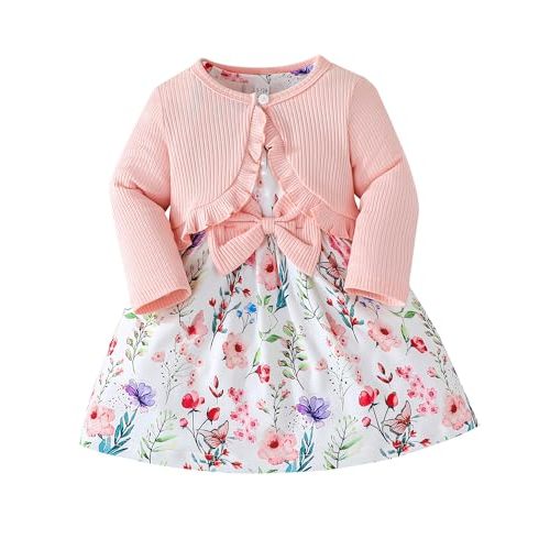 Rosibel Toddler Baby Girls Dress and Cotton Cardigan Set for 6M-3T Spring Autumn Clothes Outfits