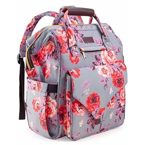 Diaper Bag Backpack, Upgraded Kaome Large Capacity Multifunction Nappy Bags, Waterproof Baby Bag Floral Insulated Durable Travel Maternity Back Pack for Baby Girls with Diaper Pad Bottle Bag (Floral)
