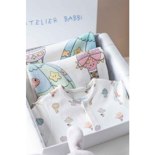 Newborn Gift Set: 5-Piece 100% Cotton Baby Clothes, Hot Air Balloon Print