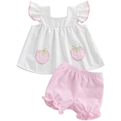 Toddler Baby Girl Summer Clothes Watermelon Striped Print Sleeveless Tank Tops Ruffle Cuffs Shorts 2Pcs Sweet Outfit