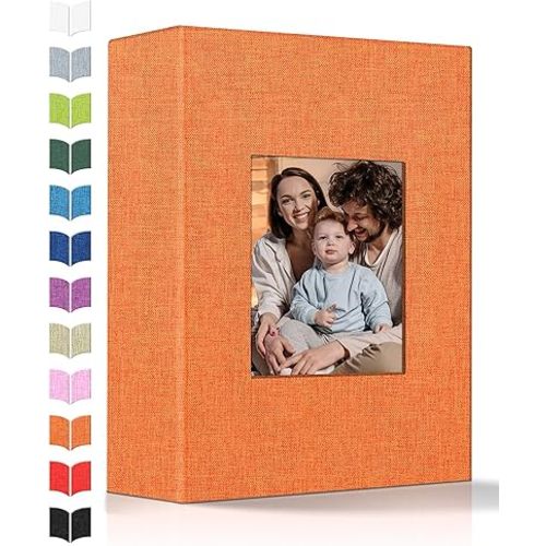 Photo Album 4x6 with 100 Pockets,Slip-in Picture Albums,Linen Cover Memory Book with Front Window,White Page Vertical Photo Book for Wedding,Family,Anniversare,Baby,Vacation