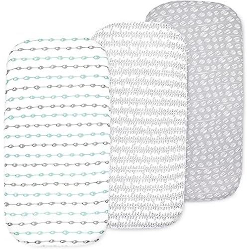 Amazon.com: Baby Bassinet Sheet Set for Boy and Girl, 3 Pack, Universal Fitted for Oval, Hourglass & Rectangle Bassinet Mattress, Fitted Sheets Size 32 x 16 x 4 Inches, Grey-White : Baby