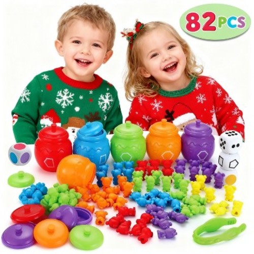 Joyfy 83Pcs Rainbow Counting Bears, STEM Educational Toys, Montessori Learning Toy for Toddlers, Birthday & Halloween Gift for Boy & Girls Aged 3+