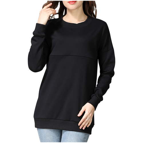 Breaise Women's Nursing Sweatshirt Breastfeeding Layered Top Long Sleeves Crewneck Sweatshirt Solid Maternity Tops Mama Pullover