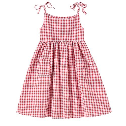 Rysly Girls Cotton-Linen Sleeveless Dress with Shoulder Straps and Pockets Toddler Girls Sundress