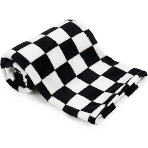 Plush Checkered Baby Blanket for Boys Girls Nursery, 30"*40" Warm Short Fleece Blanket Neutral for Infant Newborn, Small Fuzzy for Sleeping, Chenille Baby for Stroller (Black&White)