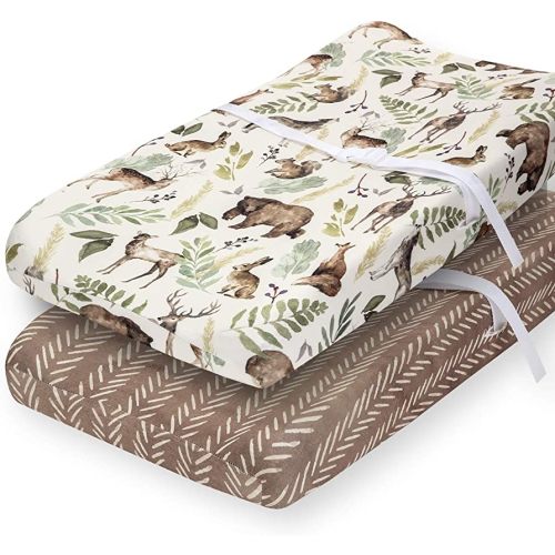 Pobibaby - 2 Pack Premium Changing Pad Cover - Ultra-Soft Cotton Blend, Stylish Woodland Pattern, Safe and Snug for Baby (Wildlife)
