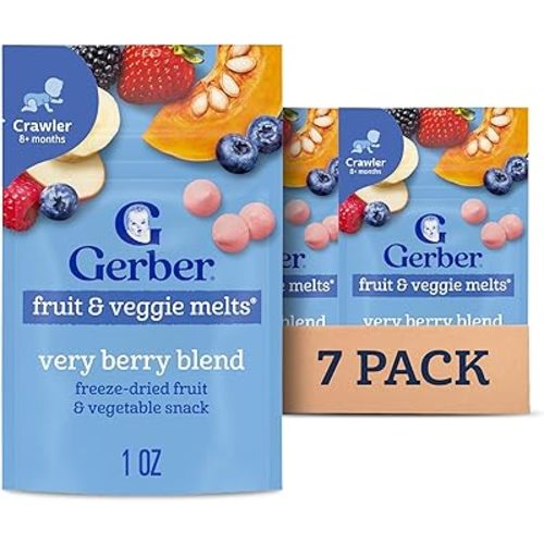 Gerber Stage 3 Baby Food Snacks, Very Berry Fruit and Veggie Melts, Baby Led Feeding, 7PK