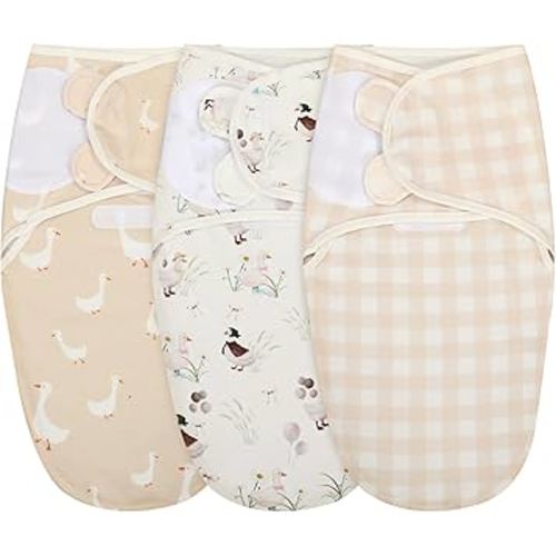 Oudain 3 Pcs Silly Goose Swaddles for Newborns Organic Cotton Adjustable Swaddles 0-3 Months Newborn Gift Breathable Soft Nursery Swaddling Blankets for Baby Boy Girl