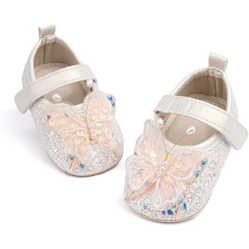Baby Mary Jane Flats for Girls with Bowknot Cotton Anti Skid Sole Infant First Walker Princess Dress Crib Wedding Shoes