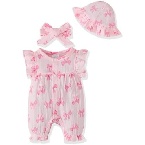 Renotemy Baby Girl Clothes Outfits Infant Summer Romper Cotton Linen Preemie Newborn Essentials Photography with Hat&Headband
