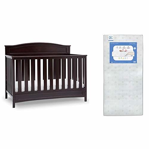 Delta Children Emery Deluxe 6-in-1 Convertible Crib, Dark Chocolate + Delta Children Twinkle Galaxy Dual Sided Recycled Fiber Core Crib and Toddler Mattress (Bundle)