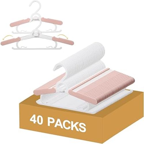 40 Pack Baby Clothes Hangers, 11-15" Adjustable Non-Slip Thickened Kid Hangers for Nursery Closet Toddlers Infant Children to Teenager (Pink)