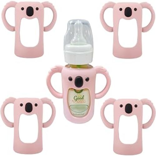 4 Pcs Silicone Sleeve Compatible with Dr. Brown Narrow Glass Baby Bottle 4 OZ/120 mL, Cute Koalas Shape Drop Protection Sleeves with Silicone Handles (4 Pink, 4 Ounce)