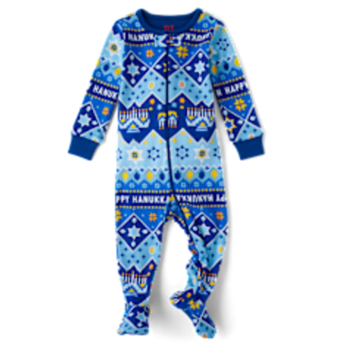 Baby And Toddler Matching Family Long Sleeve Hanukkah Snug Fit Cotton Footed One Piece Pajamas - BLUE | The Children's Place