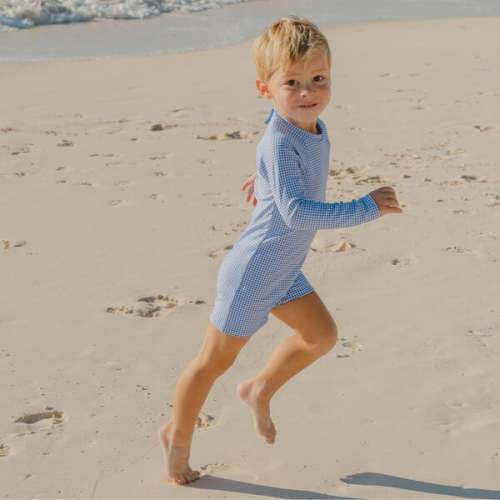 Unisex Sky Blue Gingham Rashguard One Piece - Minnow | Maisonette