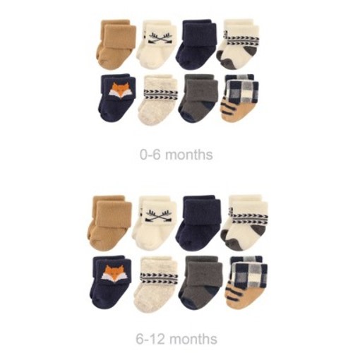 Hudson Baby Infant Boys Grow with Me Cotton Terry Socks, Forest, 0-6 and 6-12 Months