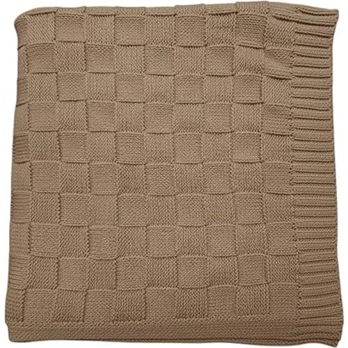 Baby Knit Blanket, 100% Cotton Checkered Patterns, Soft, Cozy, Lightweight Swaddle for Newborn & Infant Swaddling Beige Neutral, Perfect Baby Shower Ideas Mocha 30x30