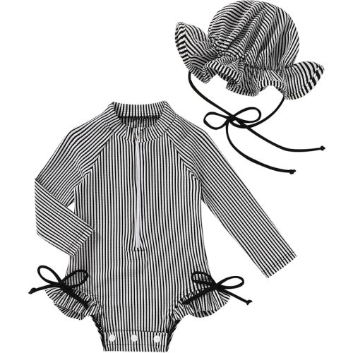 Happy Town Baby Girls Swimsuit Long Sleeves Zipper Ruffled Bathing Suit Infant Girl Beach Essentials