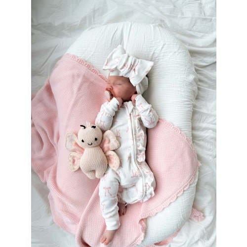 Frill Zip Romper | Pink Bows Rib – Little and Fern