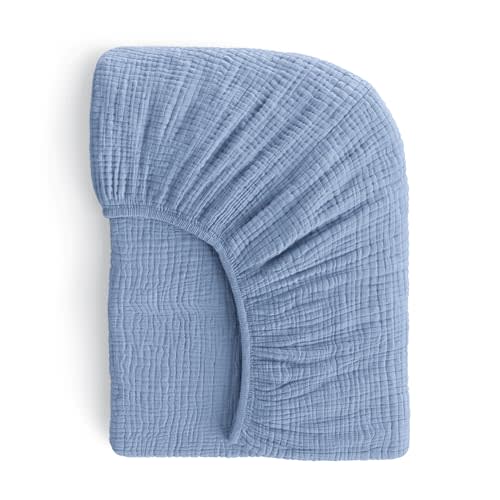 Muslin Crib Sheets, 100% Organic Cotton, Breathable and Ultra-Soft, Standard Crib Sheet Mattress (28"x 52") for Girls and Boys, Neutral Fitted Baby Crib Sheet (Blue)