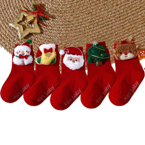COUVER Unisex Baby Non Slip Grip Ankle Socks with Non Skid Soles for Infants Toddlers Kids Boys Girls, Christmas, 0-1Y, 5 Pairs