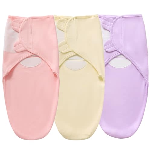 QUENESS Baby Swaddle Blanket for Boys Girls, 3 Pack Infant Sleep Sacks, 0-6 Months Cotton Newborn Sleeping Bag