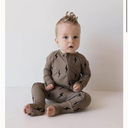 Brown & Black Lightning Bolt | Bamboo Zip Pajamas – Milk & Baby