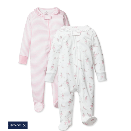 Baby's Holiday Pima Romper Duo in Pink Stripe & Sugar Plum Fairy