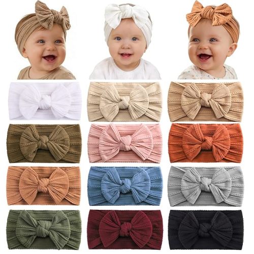 12 Pack Baby Headbands Super Soft Stretchy Nylon Hair Bands Hair Bows Hair Accessories for Baby Girls Newbrons infants Toddlers