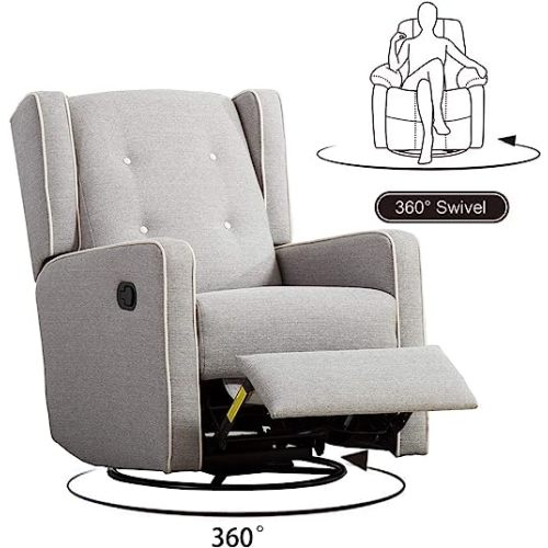 Swivel Rocker Recliner Chair, Nursery Glider Chair, Nursery Rocking Chairs, Manual Reclining Chair, Grey