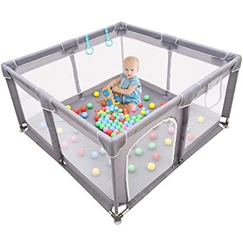 Baby Playpen , Large Baby Playard, Playpen for Babies with Gate Indoor & Outdoor Kids Activity Center , Sturdy Safety Play Yard with Soft Breathable Mesh