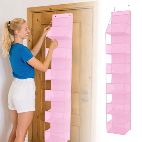 63In Over Door Organizer With 6 Large Capacity Pockets Heavy Duty Hanging Organizer For Bedroom Bathroom Pantry Nursery Storage(Pink#302Mj L-160Cm)