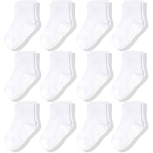 CozyWay Baby & Toddler Socks With Grippers Non Slip Crew Grip Socks for Girls and Boys Soft Comfy Cotton - 12 Pack