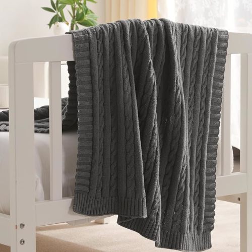 NTBAY 100% Pure Cotton Cable Knit Toddler Blanket, Super Soft Warm Breathable 30x40 Baby Blanket for Crib, Stroller, Nursery, Travel, Newborn, 30x40 Inches, Grey