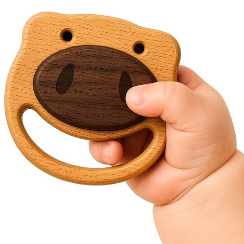 HippoToys Wooden Baby Rattle for 0 to 12 Months | No Paint, No Plastic, No Toxins | Montessori Inspired Natural Baby Toy | Calm Muted Sound | 100 Percent Natural Beechwood | Ideal for Baby Gifting
