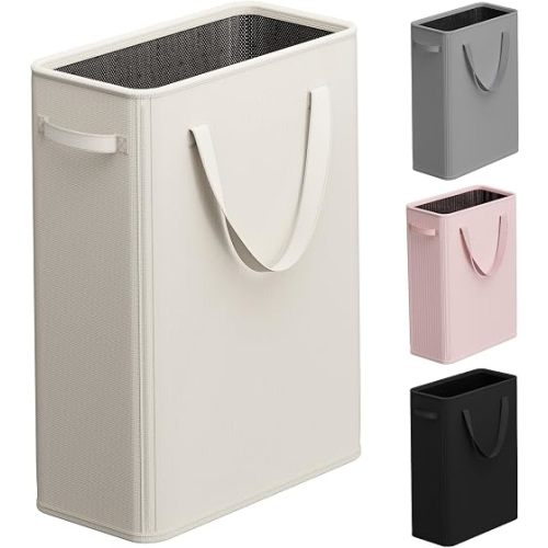 Optish 50L Slim Laundry Hamper, Baby Hamper for Nursery with Handles, Narrow Laundry Basket for Dorm, Bedroom, Living Room, Collapsible Laundry Basket, White