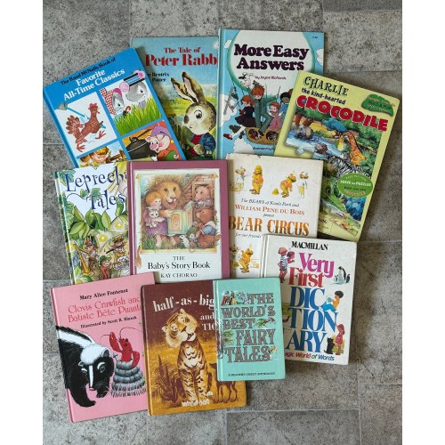 Eleven Vintage Children's Books, The Tale of Peter Rabbit, The Baby's Story, Clovis Crawfish and Batiste Bete Puante, Leprechaun Tales