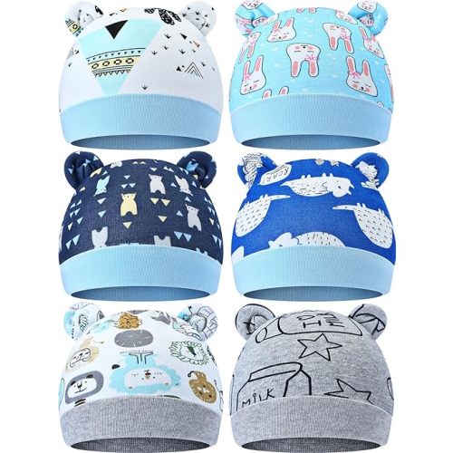 Geyoga 6 Pieces Newborn Baby Hat Bear Ears for Baby Boys Girls Toddlers