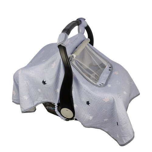 ICOPUCA Muslin Baby Car Seat Cover Carrier cover carseat canopy light weight, breathable, Kick Proof, fit Summer/autumn/spring, Gray