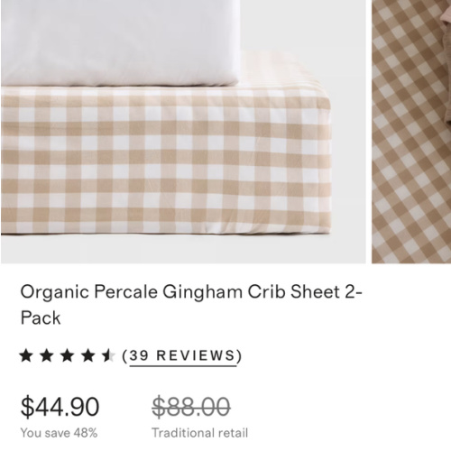 Organic Percale Gingham Crib Sheet 2-Pack in Cafe